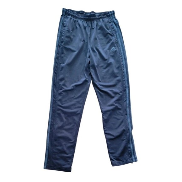 Adidas Warm Up Track Pants Large Prime Green 3 Stripes Drawstring Ankle Zip Navy - Picture 1 of 10